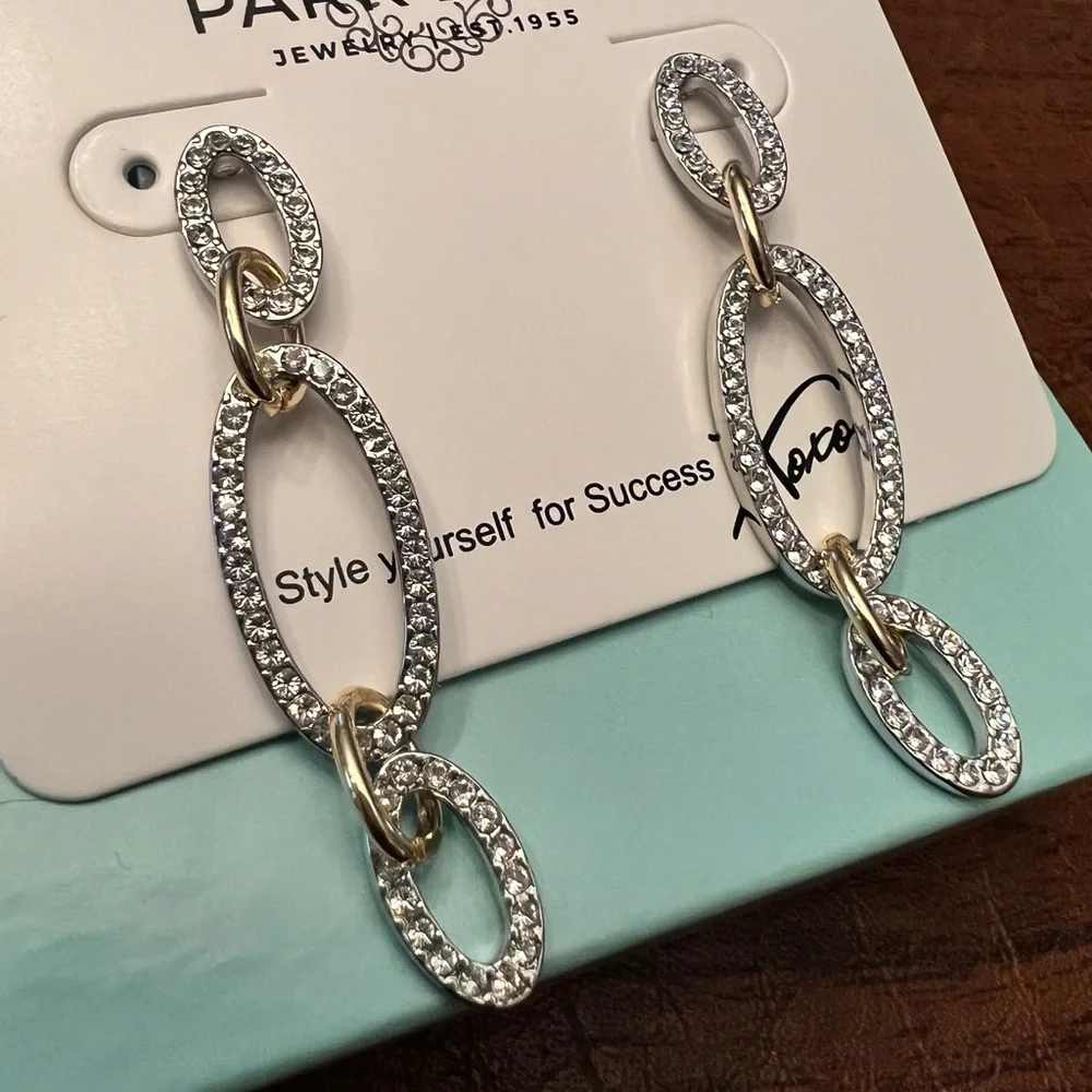 Park Lane Arctic Earrings | Gold and Silver Oval Link Earrings | Jan Sparkle Box - Picture 4 of 6